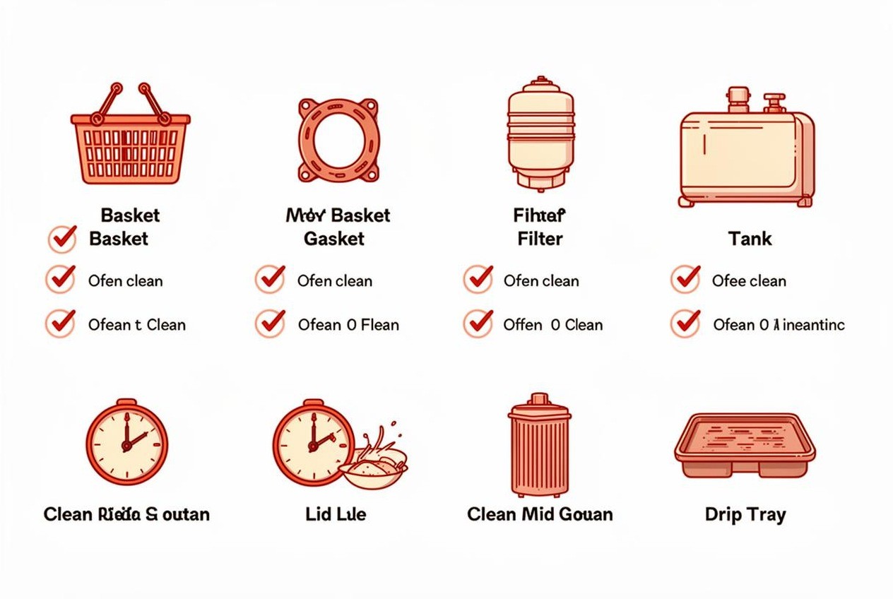 Cleaning checklist with six small appliance parts